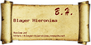Blayer Hieronima névjegykártya